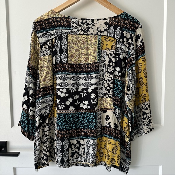 J. Jill Mixed Floral Print Long Sleeve Blouse Top Shirt Size L - Picture 4 of 6